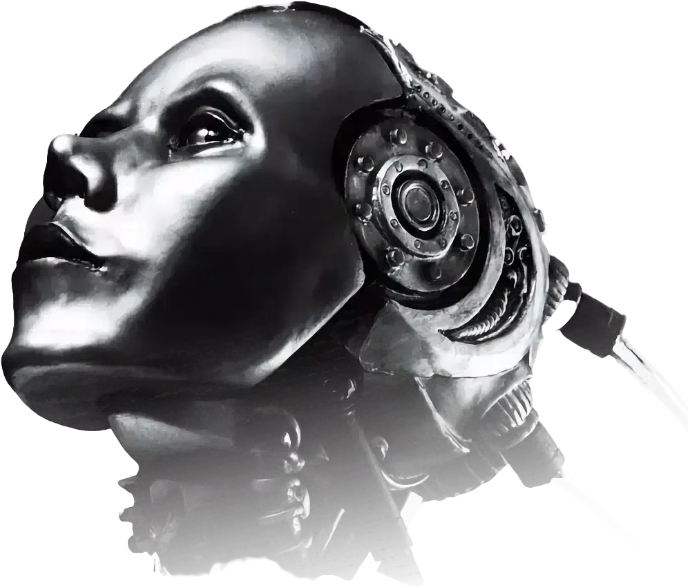black and white main image of android head of Project AD-01 - Art Defines Zero One handmade LED sculpture bust traditionally sculpted robotic artwork by freaky-Deek