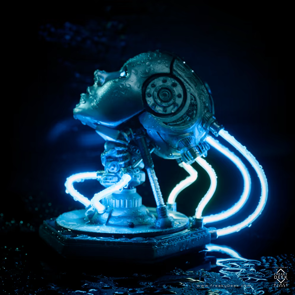 Project AD-01 handmade android sculpture Theta with blue LED light and lightning strike - handmade by freaky-Deek