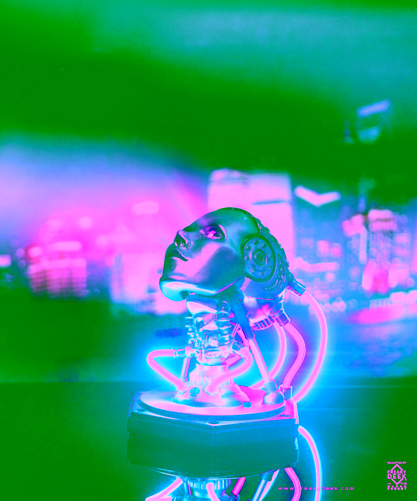 Project AD-01 handmade android sculpture Omega with LED light face