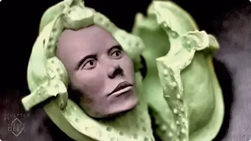 closeup of polymer clay sculpture mold of Project AD-01 sculpted by freaky-Deek, android face